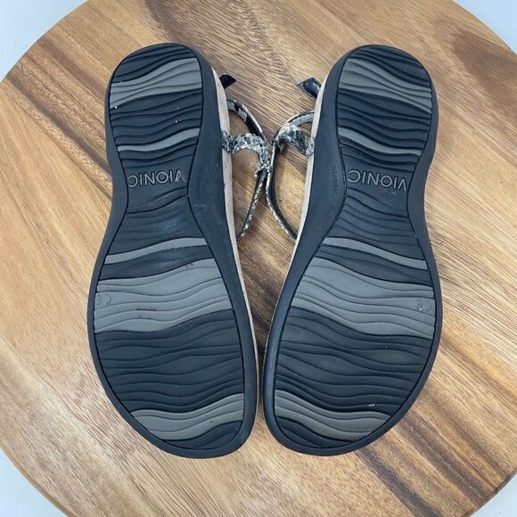 Vionic Sandals Womens 5 Lizbeth Snake Thong Ankle Strap Flats Silver Accents - Picture 6 of 7